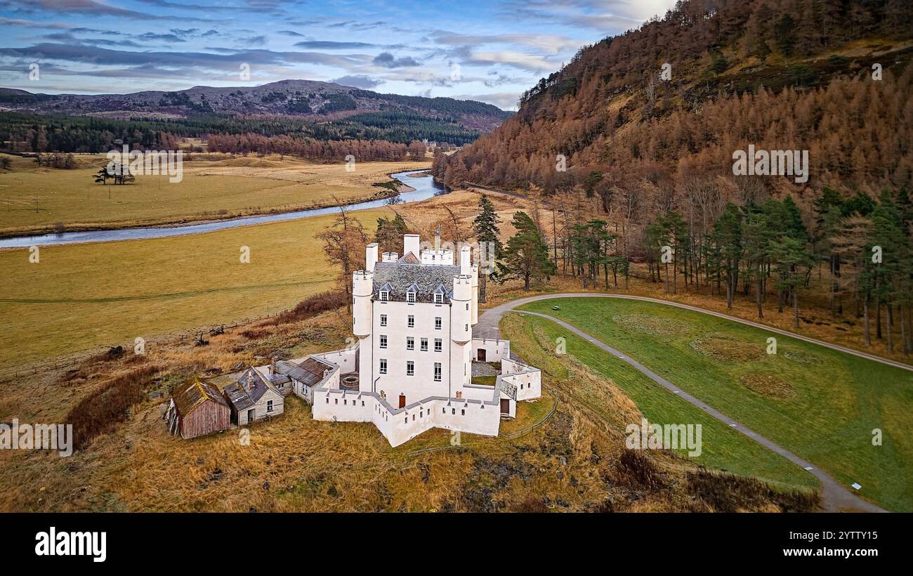 Braemar Castle Aberdeenshire Scotland the River Dee flowing past the ...