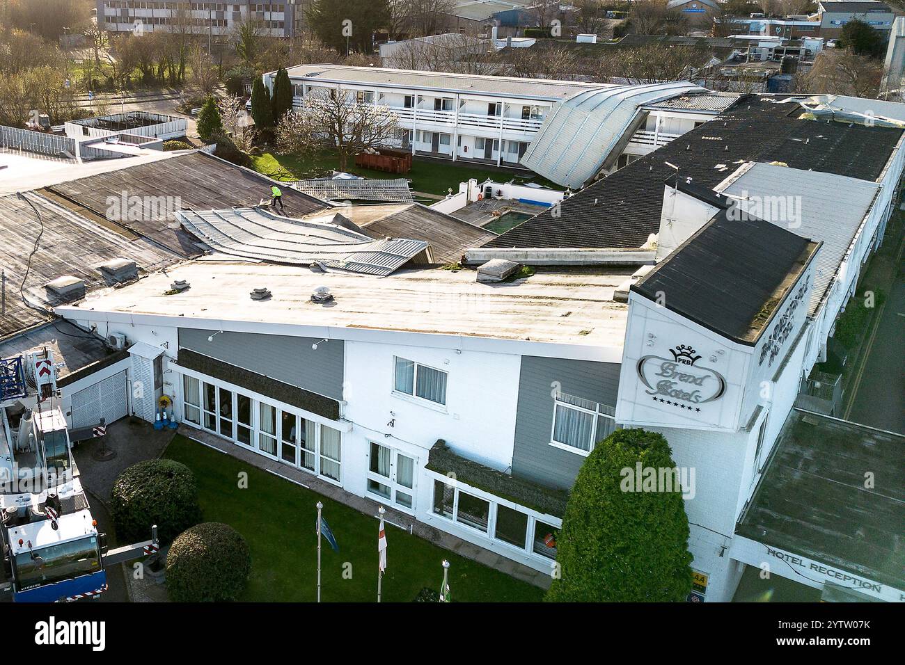 Barnstaple, UK, 08th Dec 2024. Large portions of the roof at Barnstaple ...