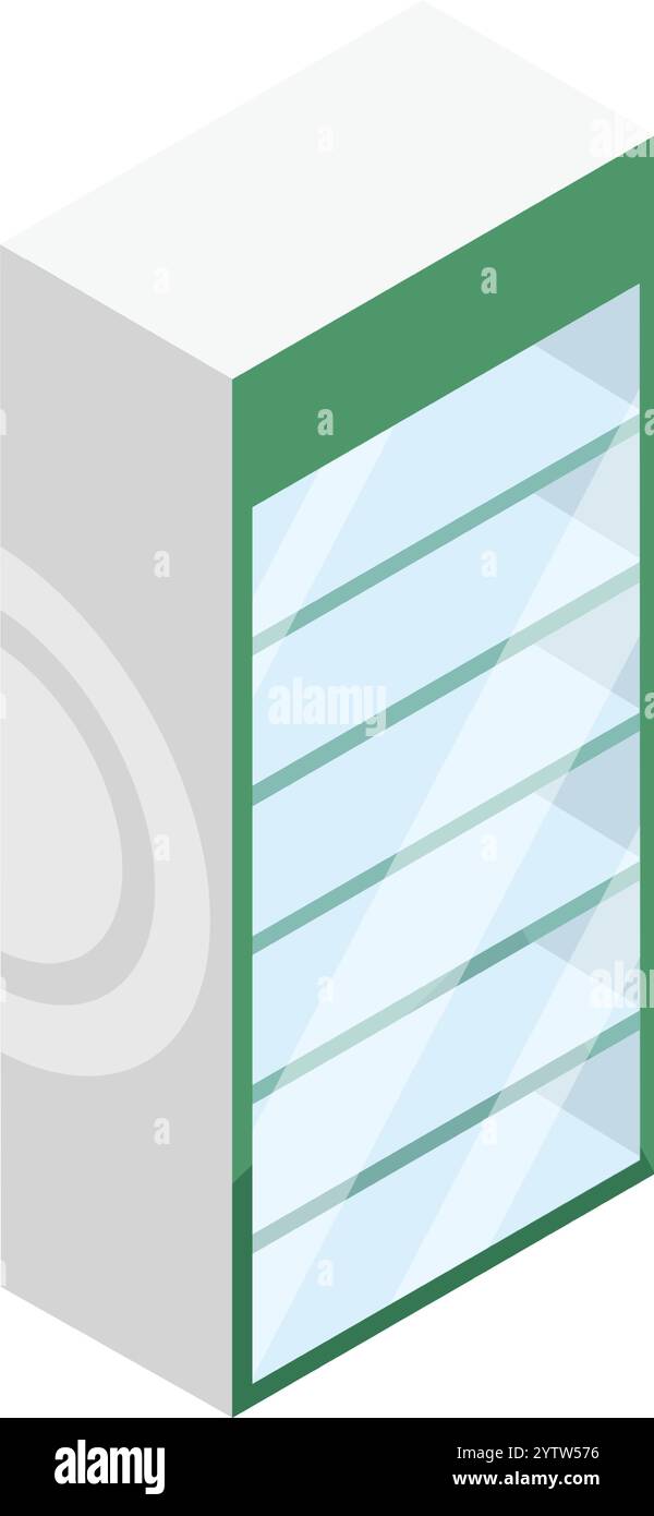 Empty glass display fridge with green frame and shelves, suitable for ...