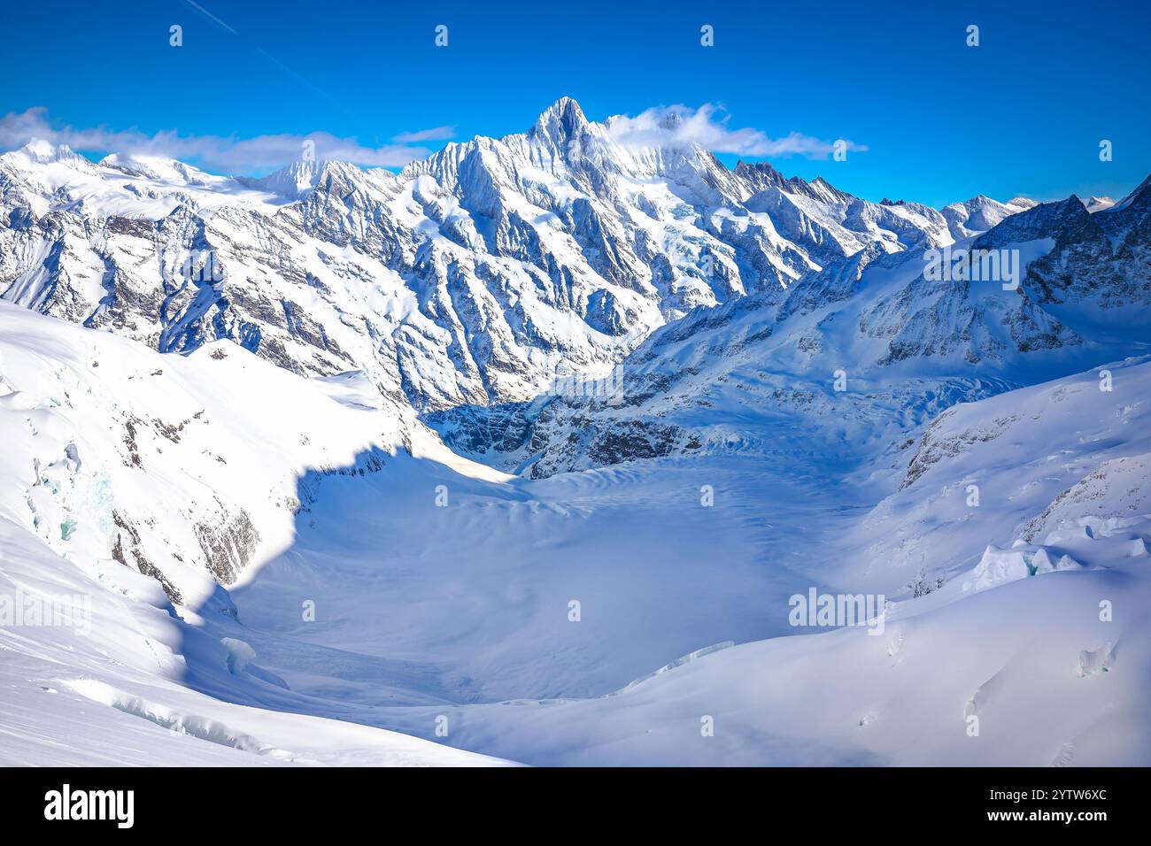 Eismeer view from Jungfraubahn station to Eiger glacier, Swiss Alps winter view, Berner Oberland region of Switzerland Stock Photo