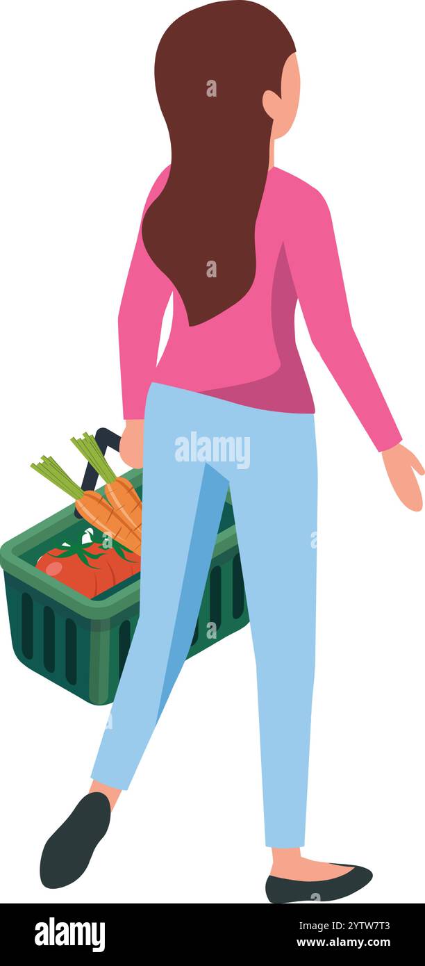 Woman supermarket basket rear view Stock Vector Images - Alamy