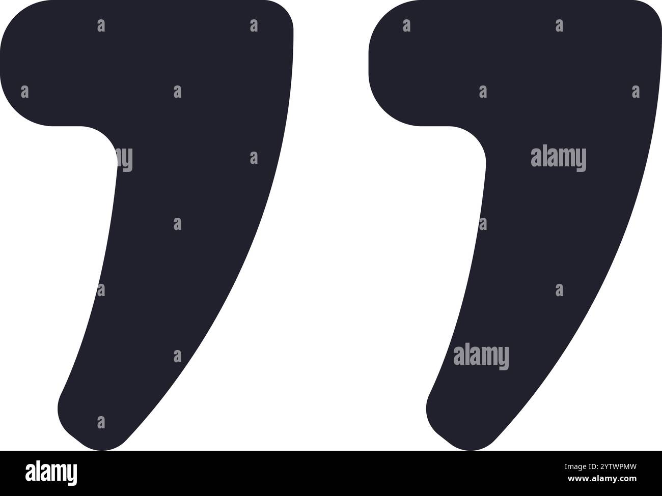 Two dark, rounded quotation marks contrasting against a white background, representing cited text, speech, or engaging conversations in various forms Stock Vector