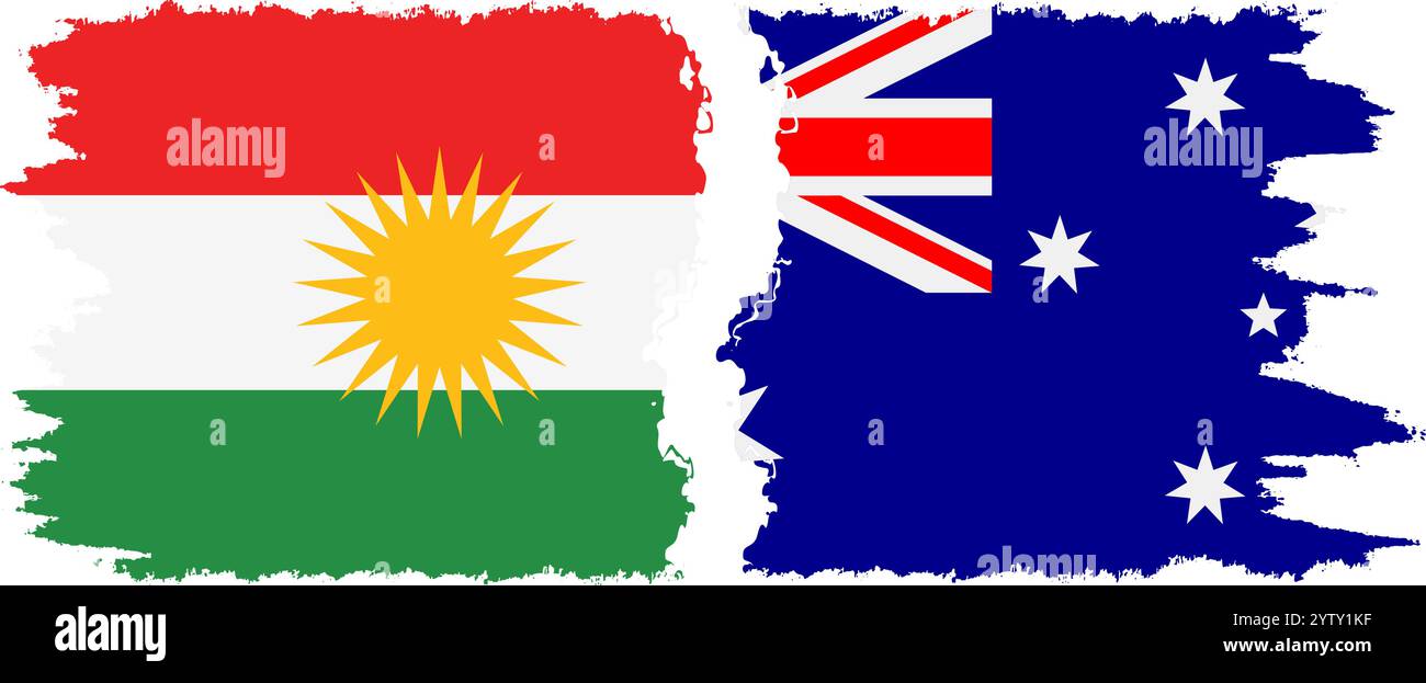 Australia and  Kurdistan grunge flags connection, vector Stock Vector
