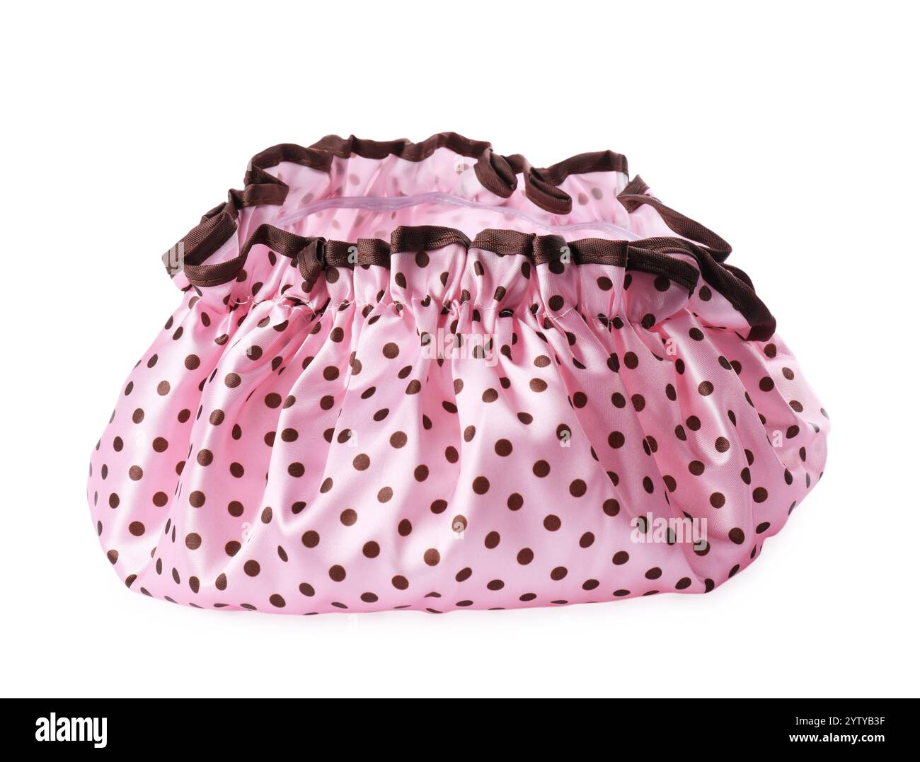 One pink shower cap isolated on white Stock Photo