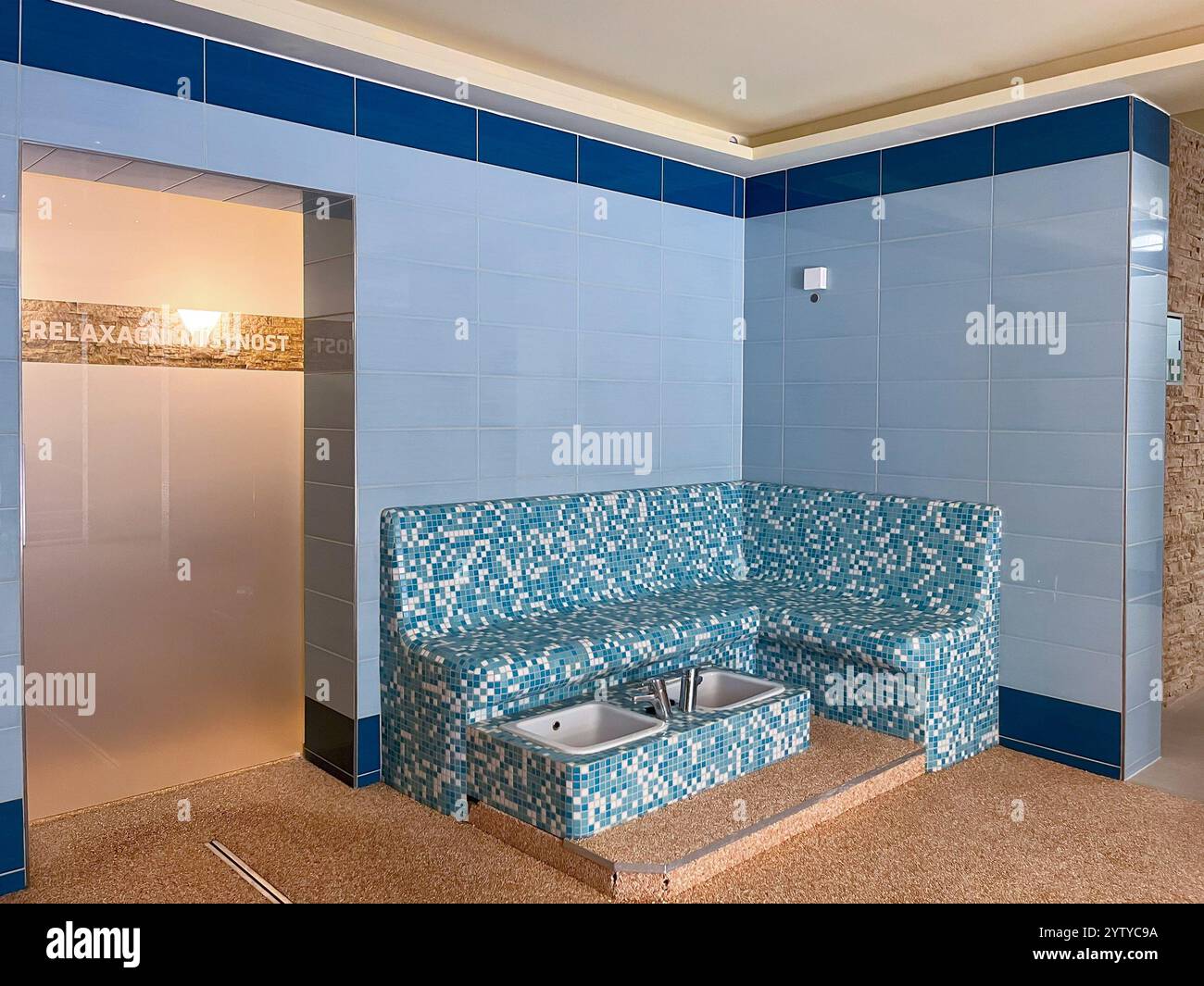 Two small pools for Kneipp path in blue wellness centre Stock Photo