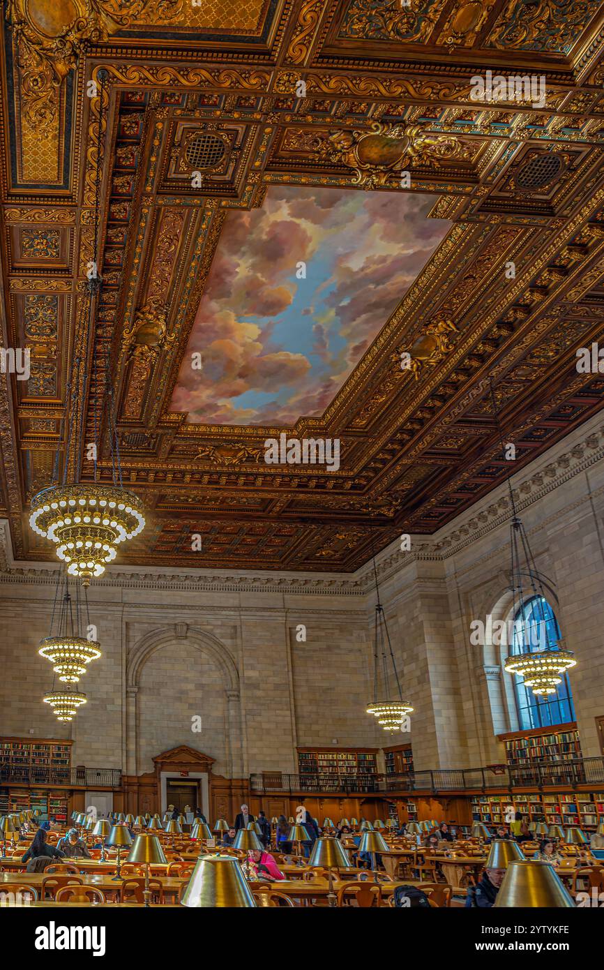 NEW YORK, USA-MARCH 7,2020:View of the interior of Public Library.With ...
