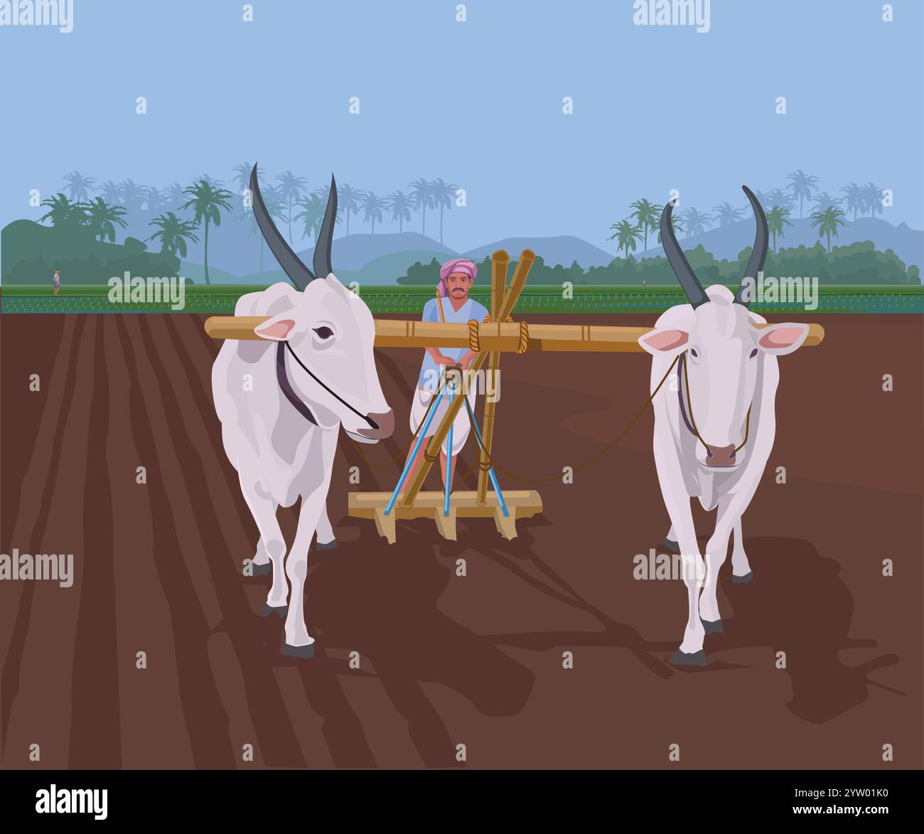 Indian agriculture landscape farmer working Stock Vector Image & Art ...