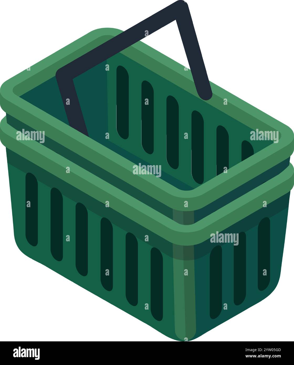 Two empty green shopping baskets, neatly stacked and ready for use ...