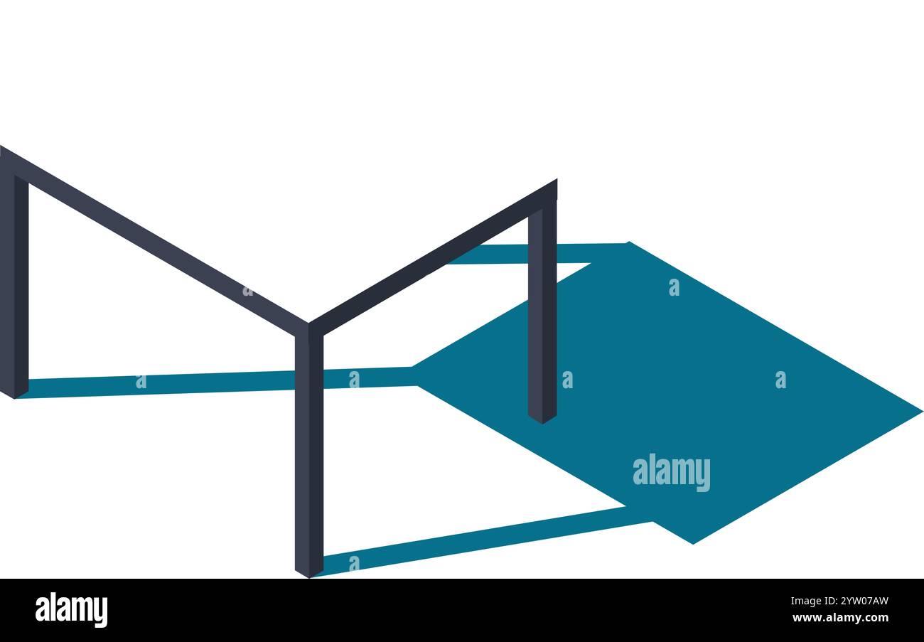 Table Shadow Line Dark gray, minimalist table frame casting a teal shadow on a white ...