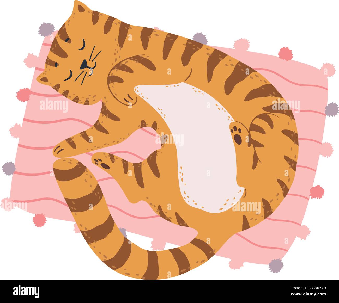 Vector illustration of a sleeping curled up orange cat hi-res stock ...