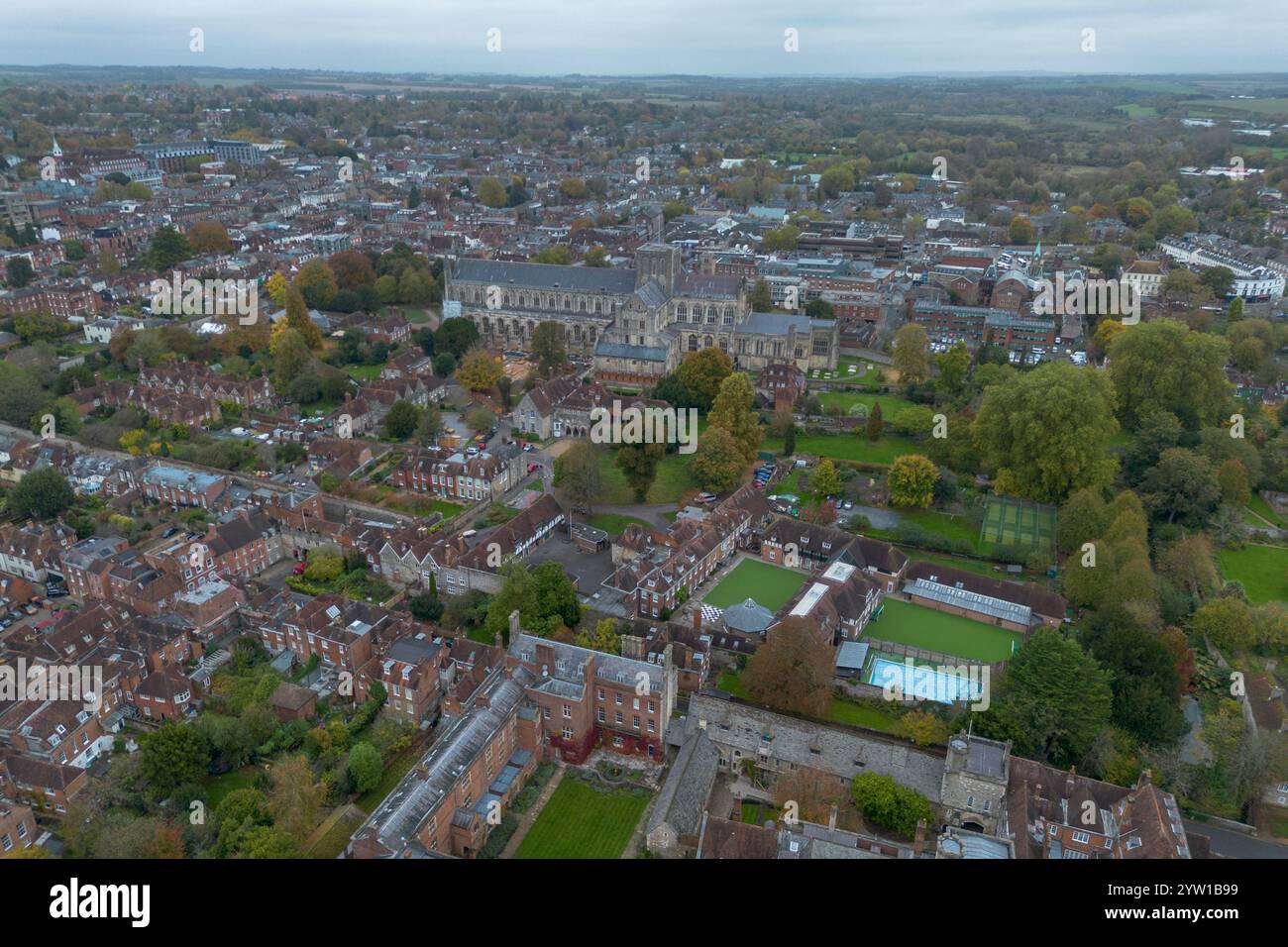 Aerial View Of Winchester College And Winchester Cathedral Winchester aerial-view-of-winchester-college-and-winchester-cathedral-winchester