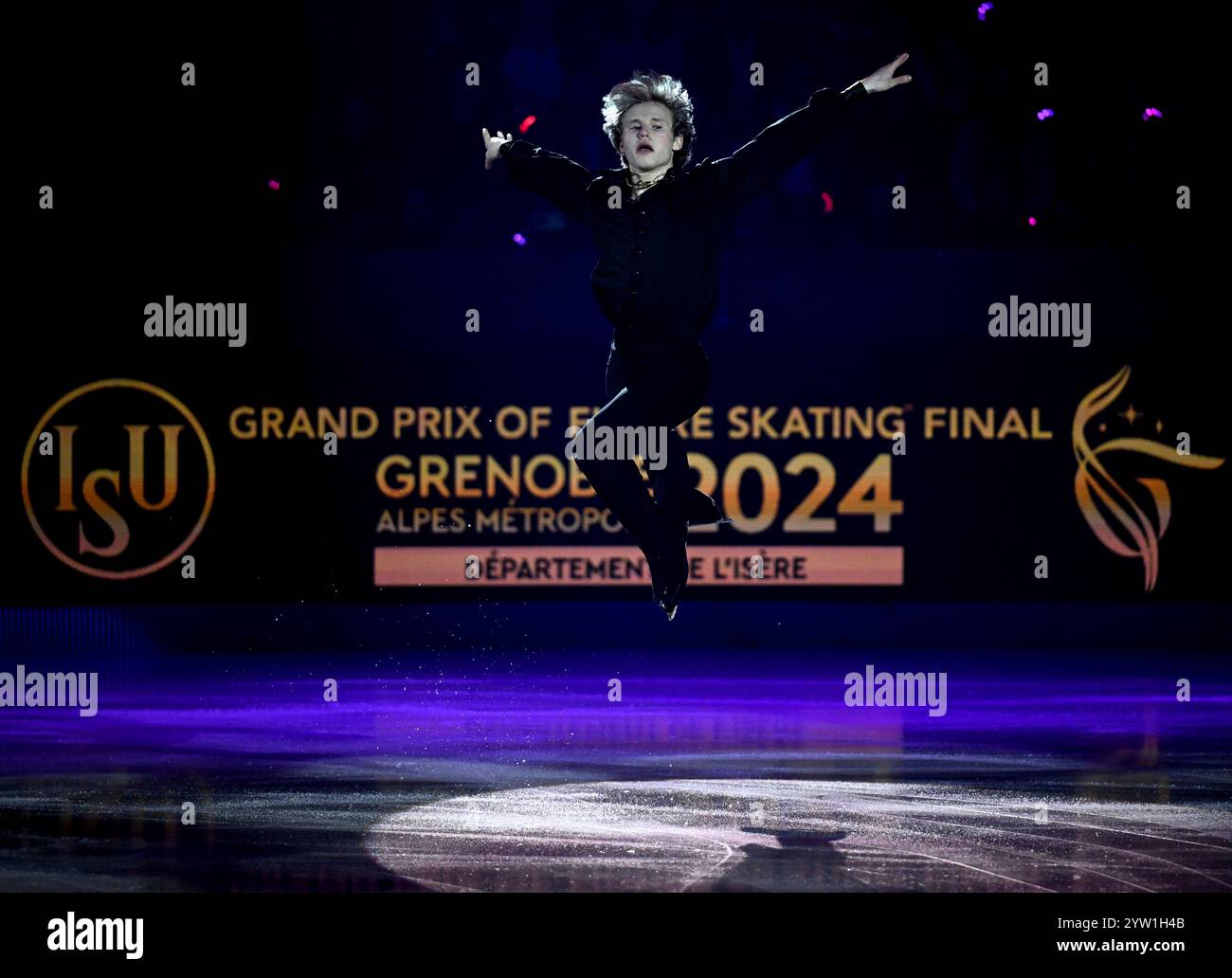 Ilia Malinin of United States performs during an exhibition in ISU