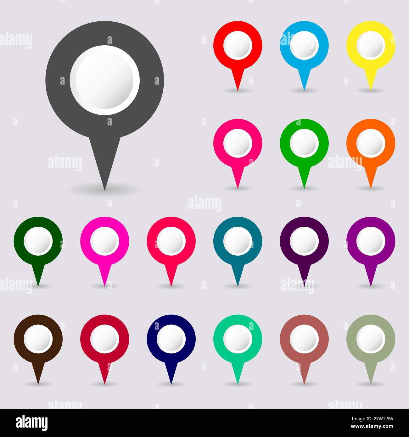 19 map pin icons set. location and navigation icon. Flat design. Vector ...