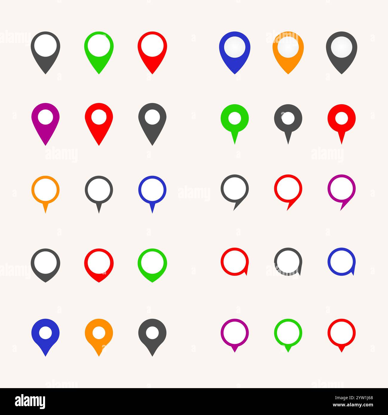 Map pin location icons. Navigation icon. Flat design. Vector illustration. Stock Vector