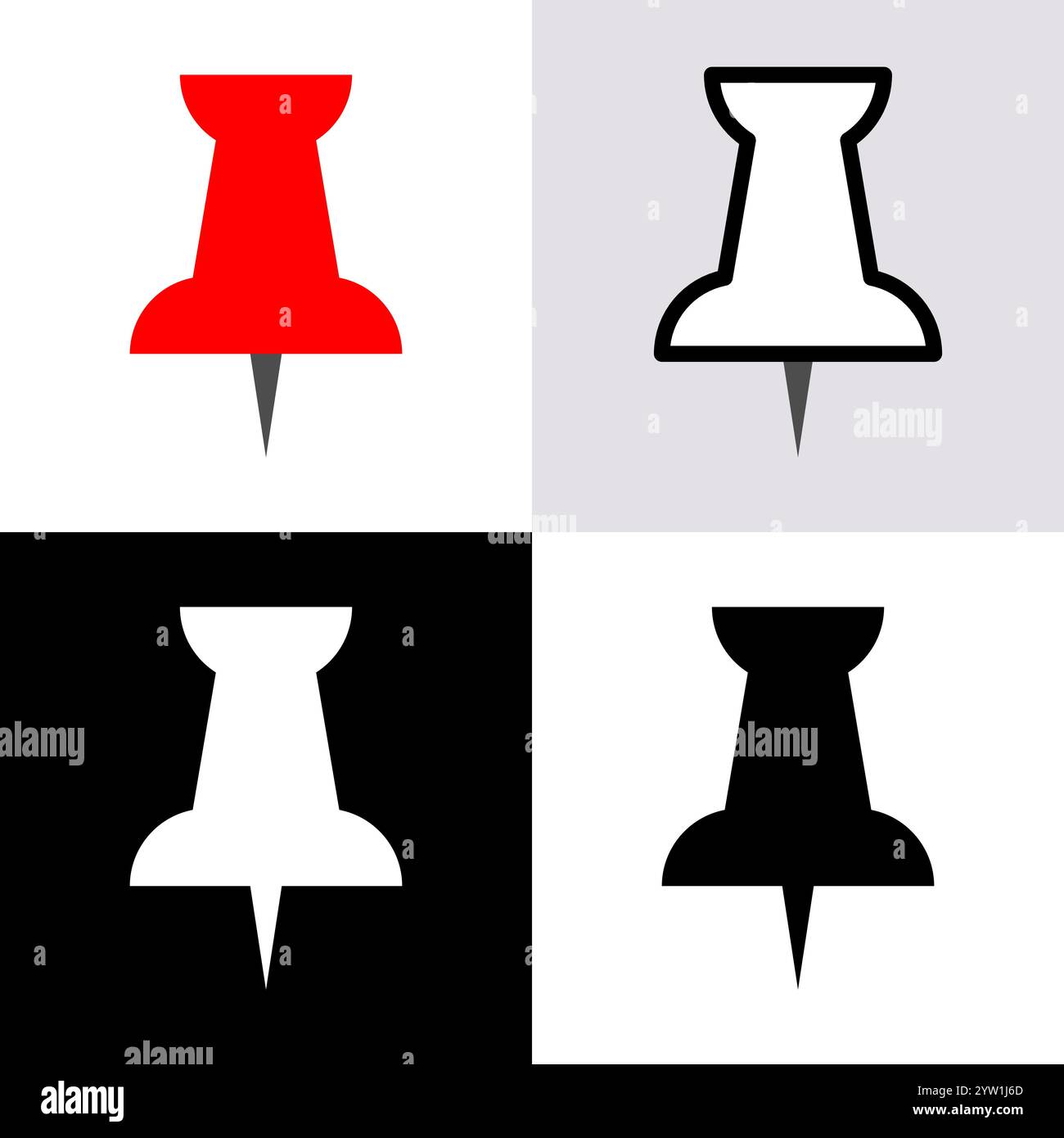 Push Pin Icon And Symbol On Set Flat Design Vector Illustration Stock