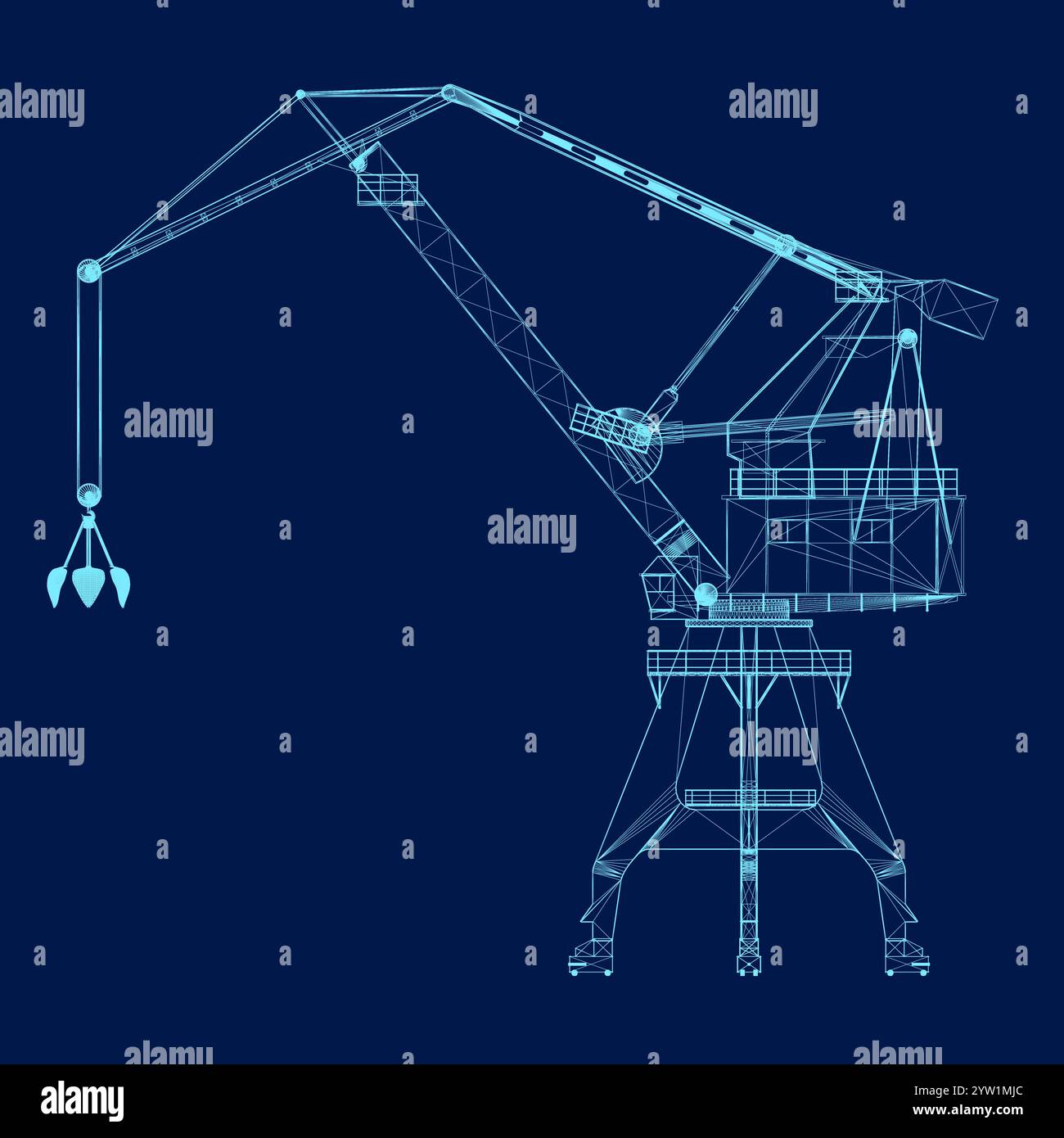 Building crane blue wireframe. Vector illustration. 3D. Side view Stock ...