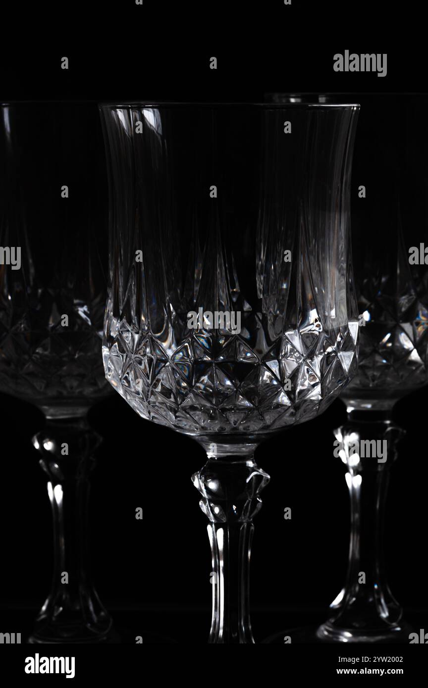Crystal wine glasses on a black background Stock Photo