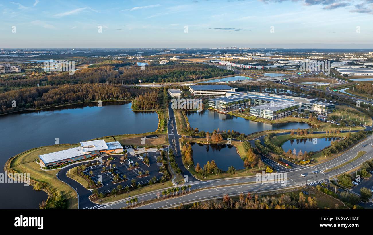 Orlando, FL, USA - December 6, 2024: Late afternoon aerial view of a ...