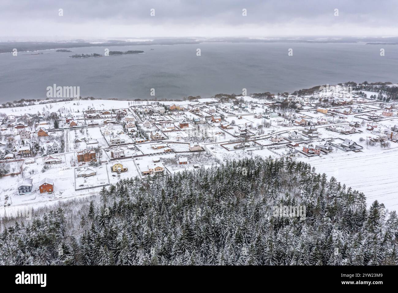 Aerial view snowy bank river hi-res stock photography and images - Alamy
