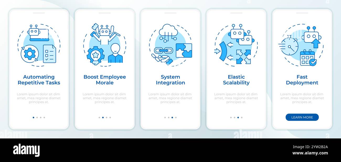 Benefits of RPA blue onboarding mobile app screen Stock Vector Image ...