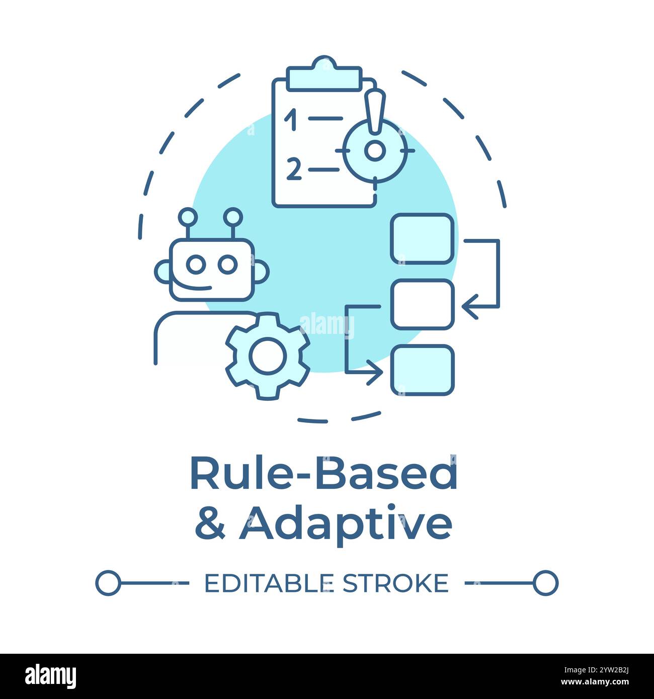 Rule based and adaptive RPA soft blue concept icon Stock Vector