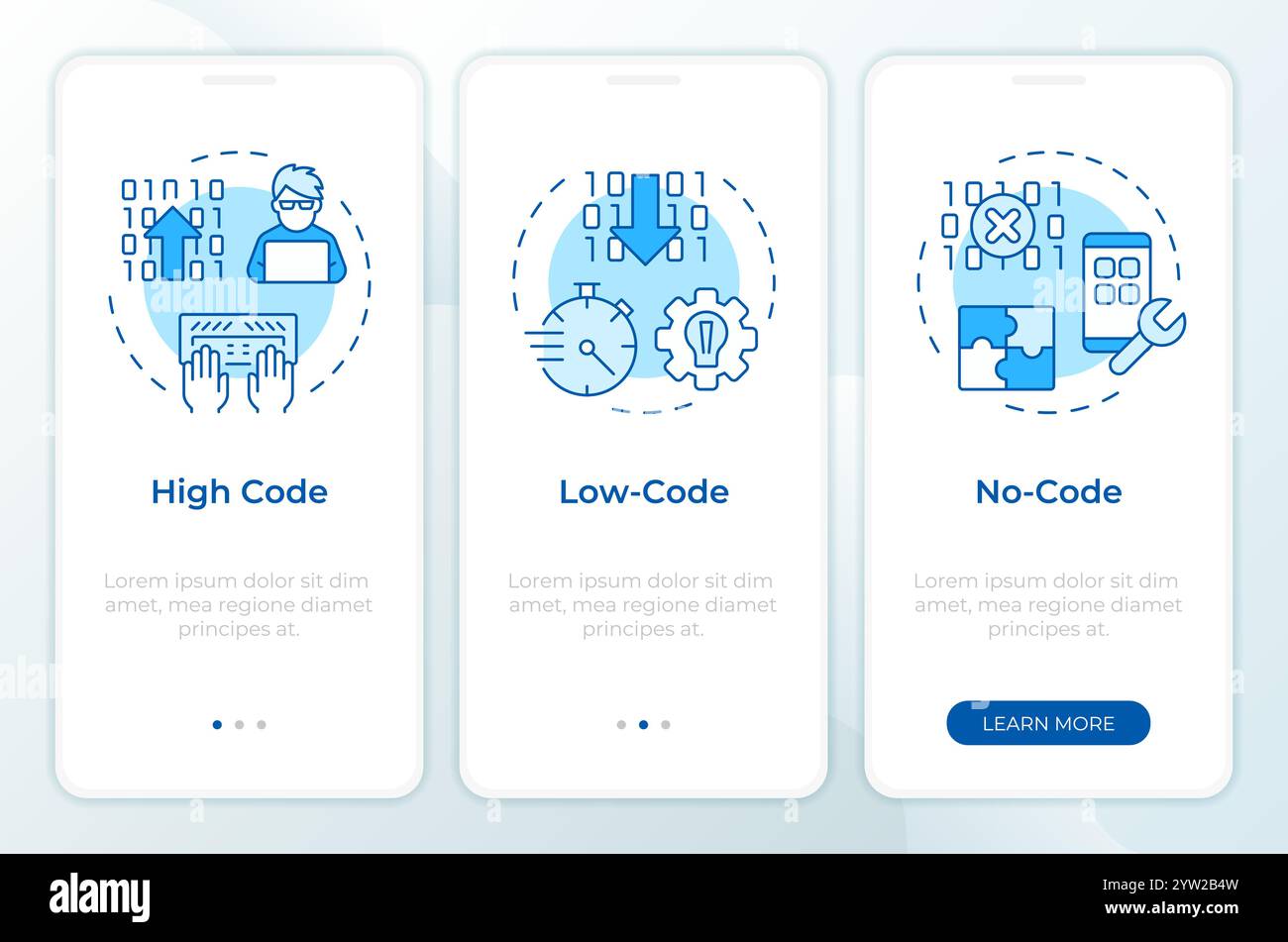 App development approaches blue onboarding mobile app screen Stock Vector