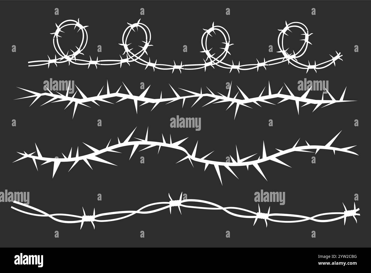 Thorn stem vine plant with spikes simple border y2k creepy branch. Barbed wire tattoo. Boundary frame. . Vector illustration Stock Vector