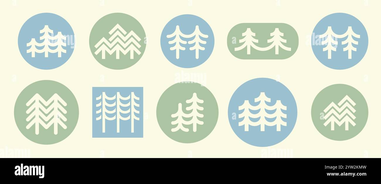 Trendy color fir tree logo set. Stock Vector