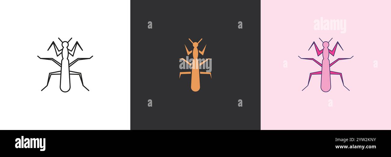 Mantis vector icon set. Black and colorful logo template Stock Vector
