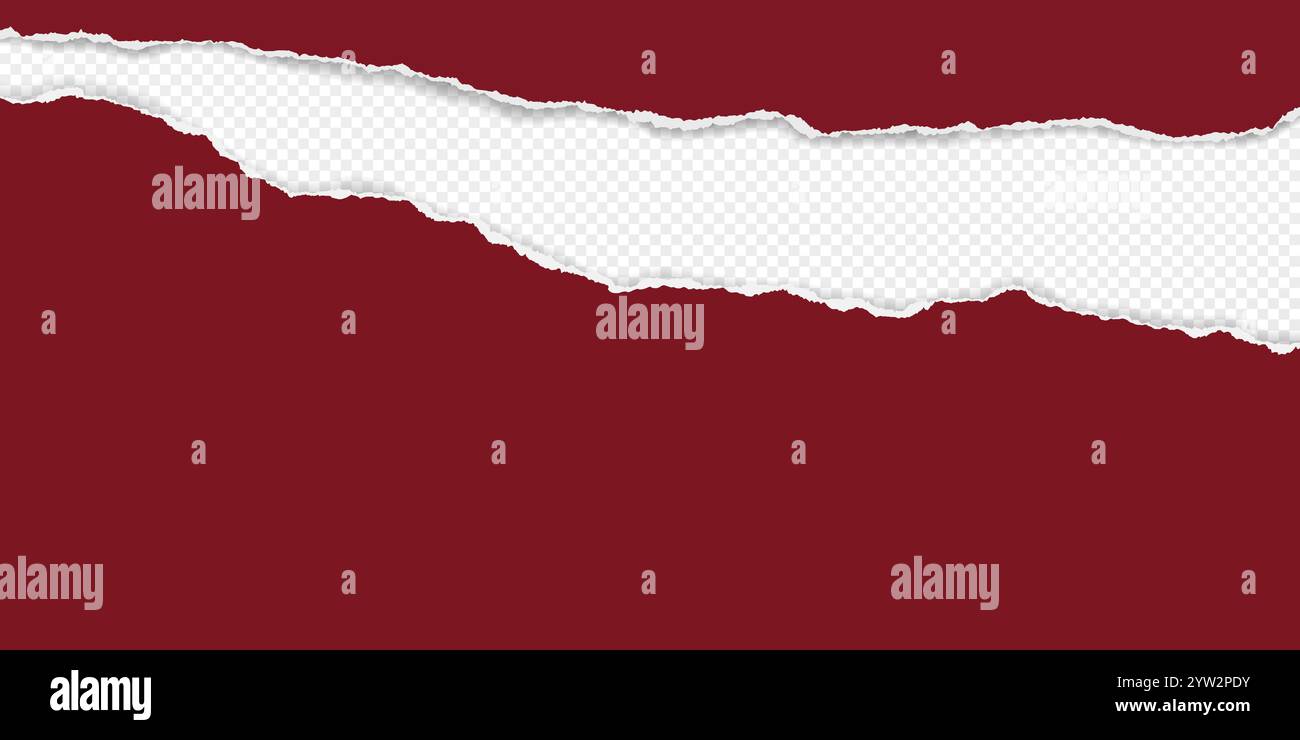 Red pieces of paper with torn edges and soft shadow are on transparent ...