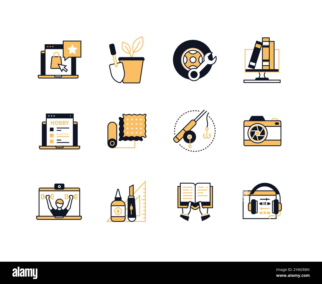 Daily life and hobbies - line design style icons set Stock Vector Image ...