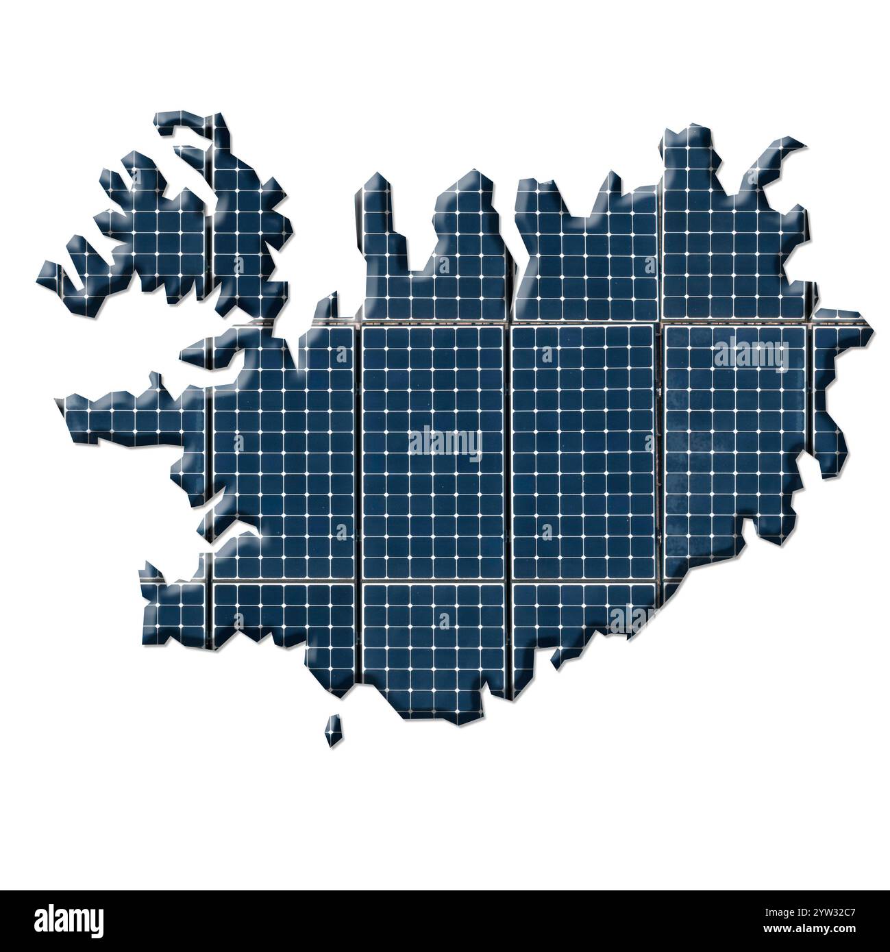 Solar energy photovoltaic panels in the shape of a map of iceland stock