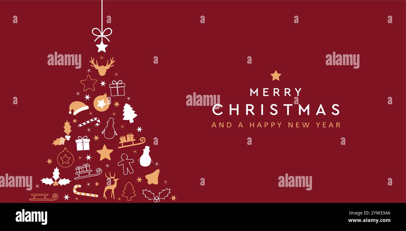 christmas greeting card with decorative fir tree vector illustration ...