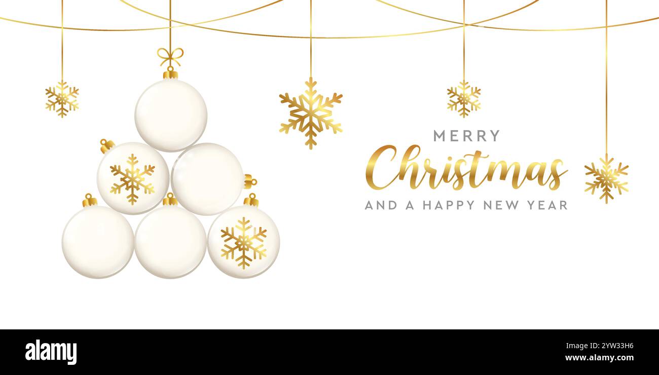 luxury christmas greeting card with hanging ball and snowflake ...