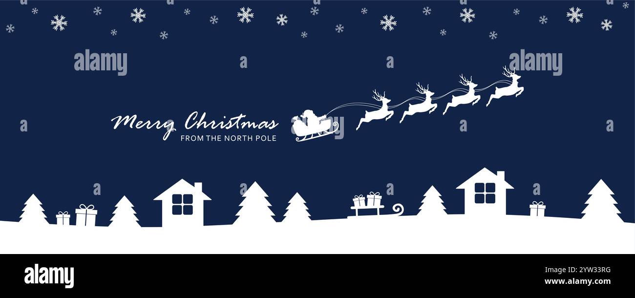 christmas banner santa claus in a sleigh with reindeer vector ...