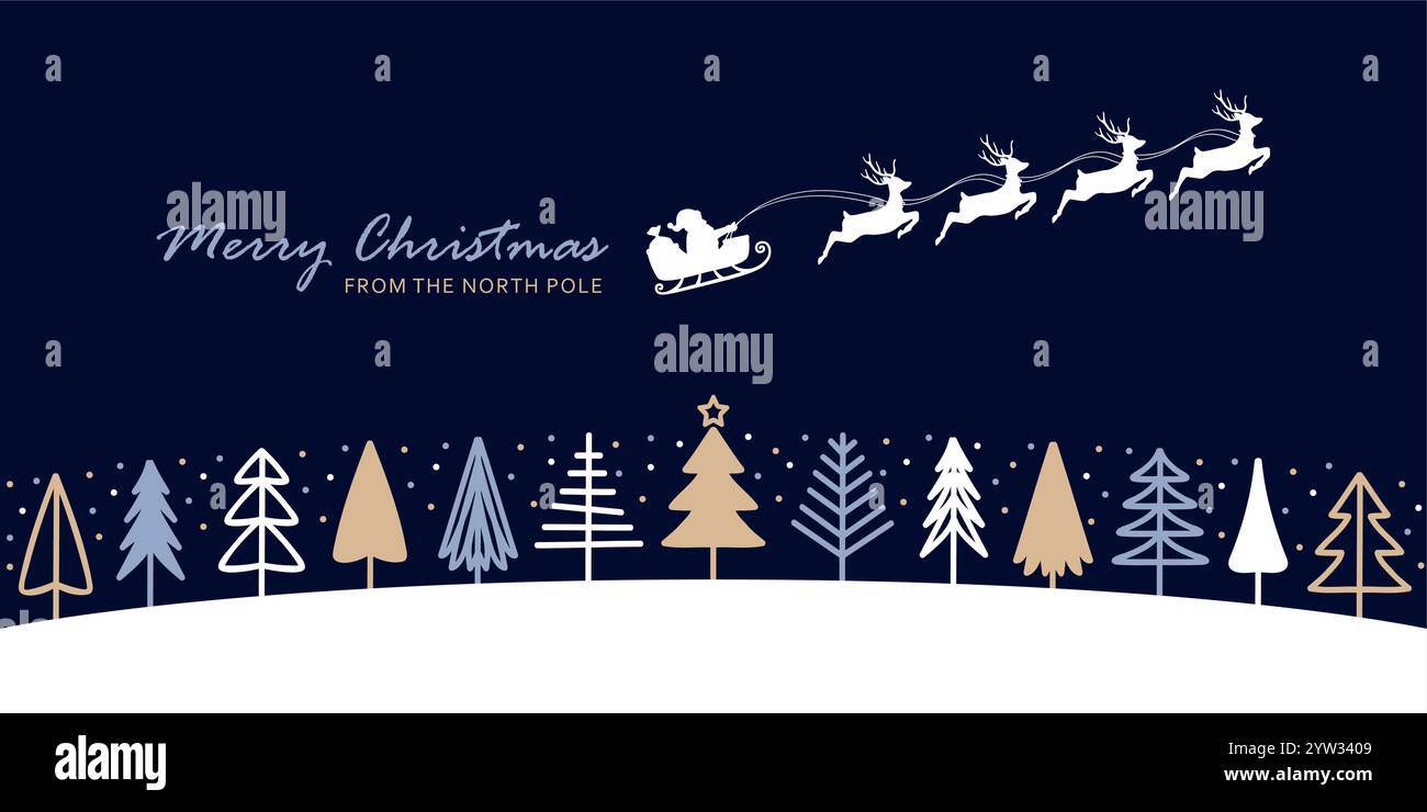 christmas banner santa claus in a sleigh with reindeer vector ...