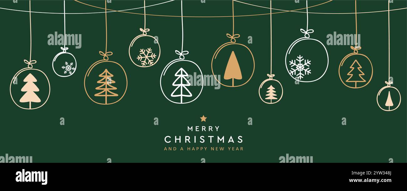 christmas card with fir tree balls hanging decoration vector ...