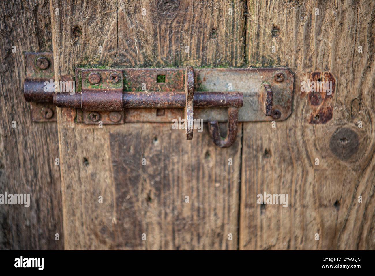 old iron bolt on a barn door Stock Photo