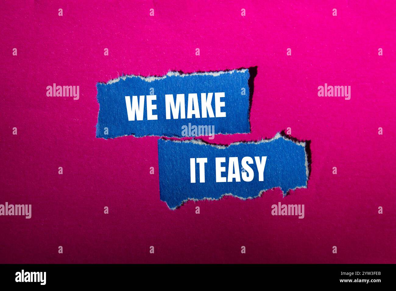 We make it easy message written on ripped torn blue paper pieces with ...