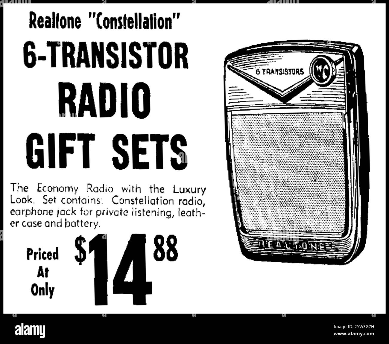 1961 The Realtone Constellation (Model TR-861-1) G-Transistor Radio Ad Stock Photo