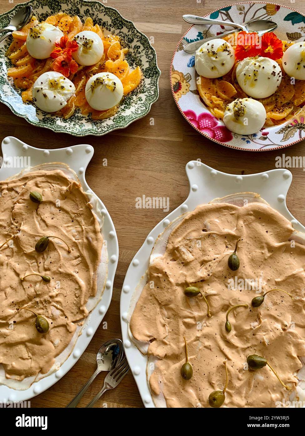 Christmas dinner plates with Vitello - Smartphone Captured Stock Image