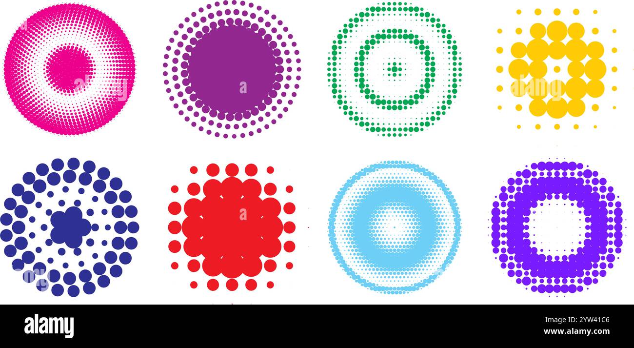 collection of six vibrant halftone background patterns in various colors. Vector illustration Stock Vector