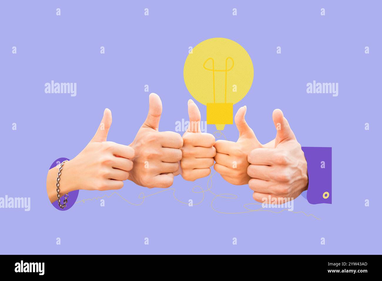 Composite creative art collage of hands show thumb reaction like light ...