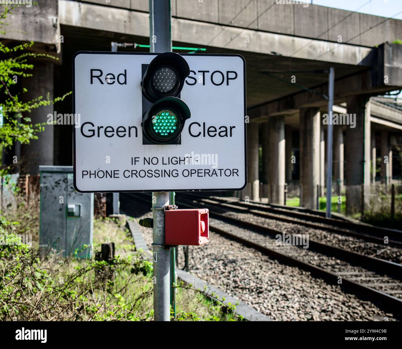 railway crossing sign for pedestrians, West Midlands, UK Stock Photo