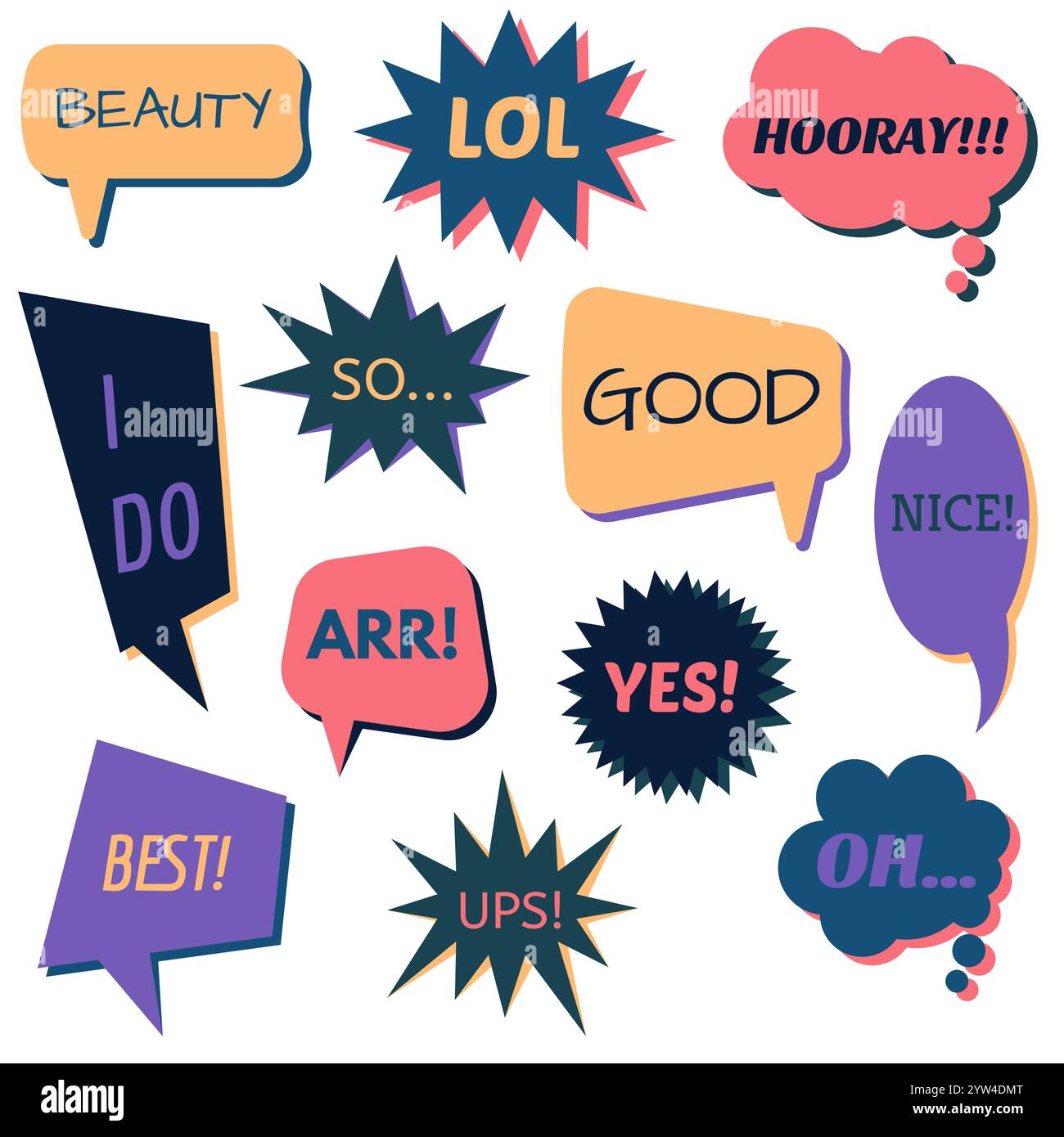 Set of speech bubbles on a white background with different inscriptions ...