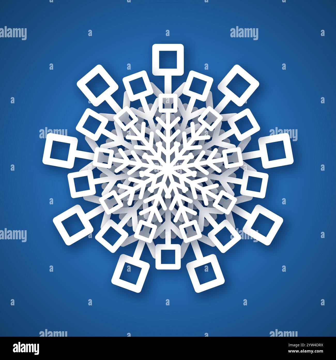 Paper cut snowflake. White snowflake on blue background. Christmas and New Year decoration elements. Vector illustration Stock Vector
