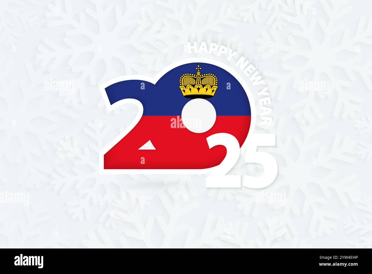 New Year 2025 for Liechtenstein on snowflake background. Greeting