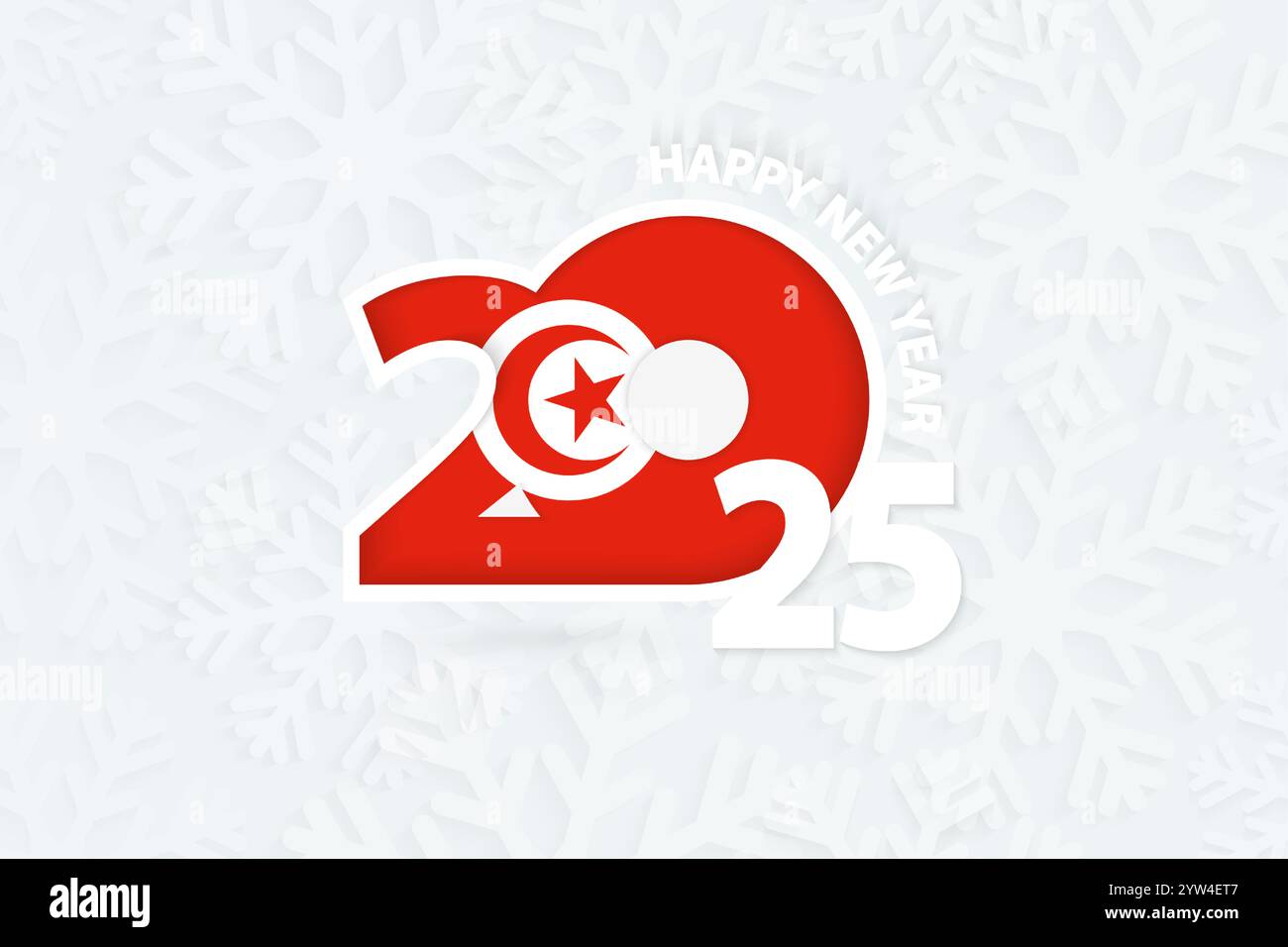 New Year 2025 for Tunisia on snowflake background. Greeting Tunisia