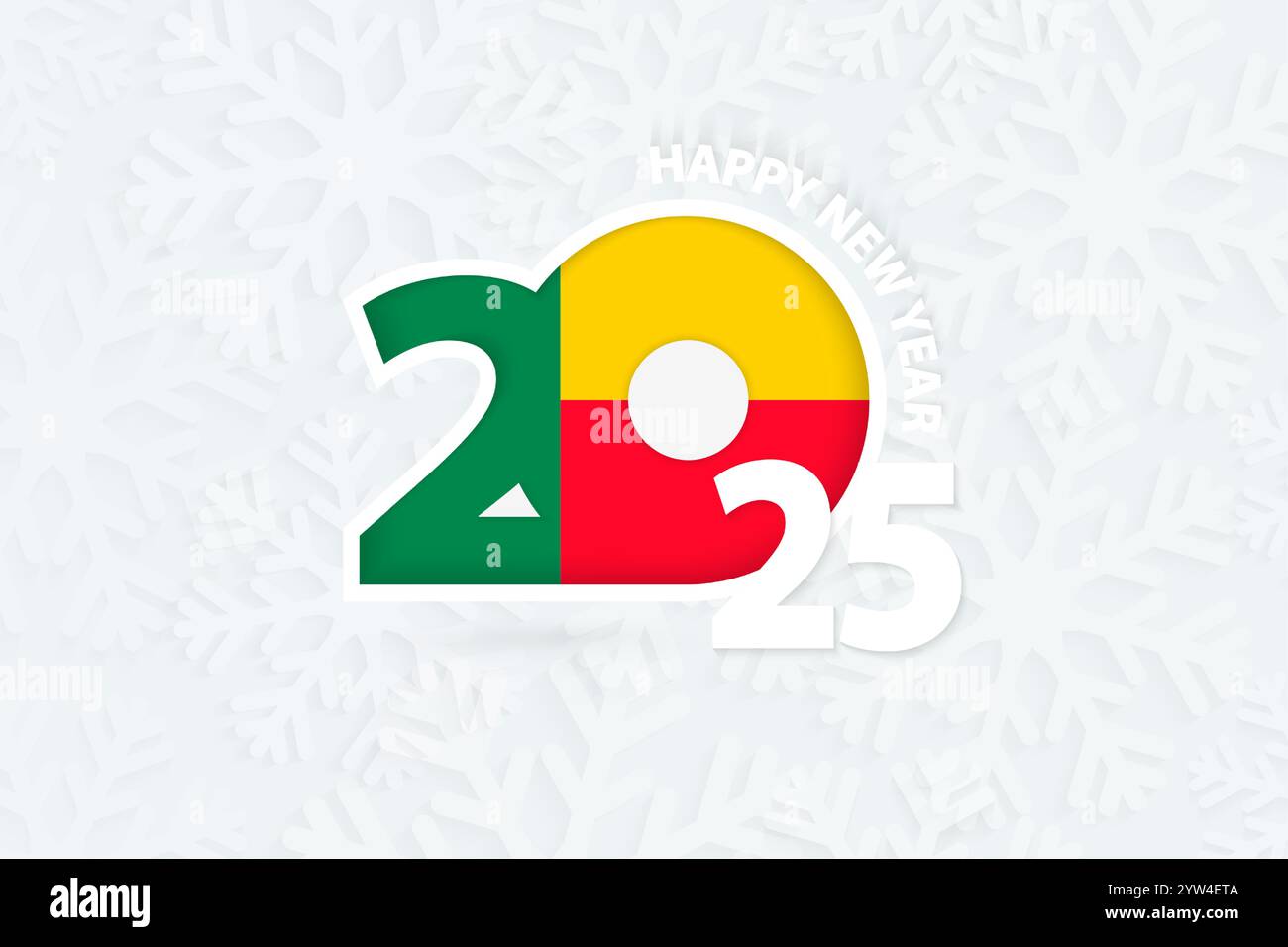 New Year 2025 for Benin on snowflake background. Greeting Benin with