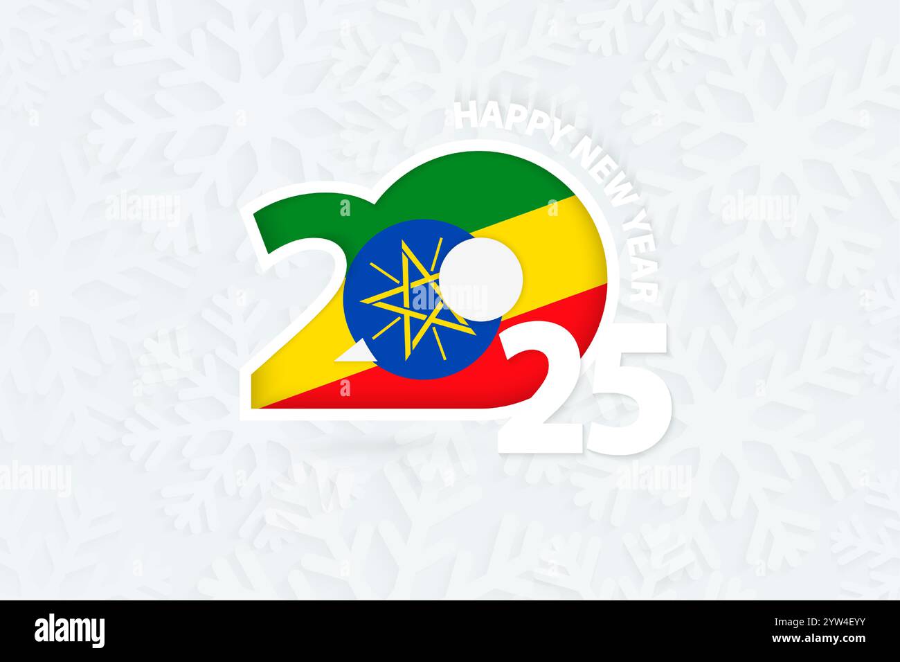 New Year 2025 for Ethiopia on snowflake background. Greeting Ethiopia